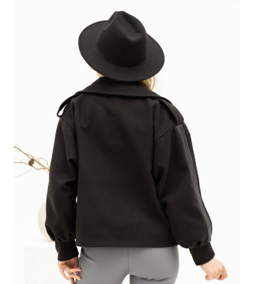 Черная кашемировая куртка с кожаными вставками