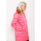 Рожева стьобана подовжена тепла куртка зі знімним хутряним коміром