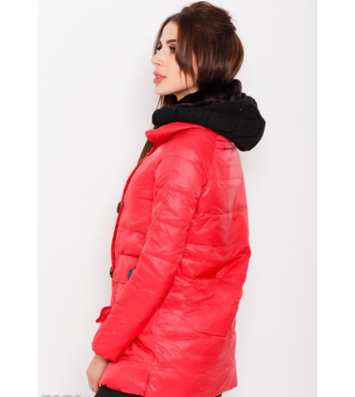 Красная стеганая куртка на молнии с клапаном и шерстяным воротником на меху