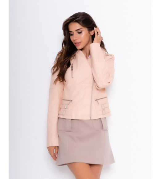 Розовая стеганая куртка-косуха из эко-кожи