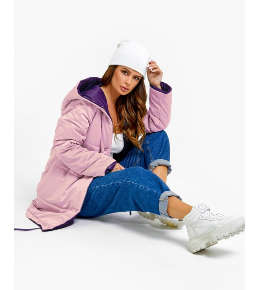 Фіолетово-рожева двостороння куртка з капюшоном