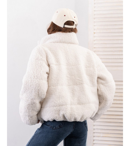 Молочна тепла куртка Тедді