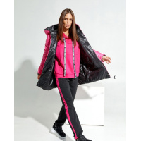 Черно-малиновая двусторонняя куртка с капюшоном