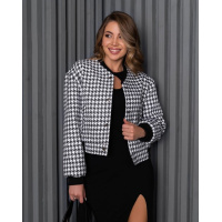 Черно-белый твидовый бомбер с принтом