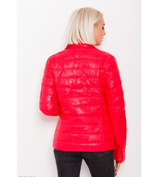 Червона однотонна стьобана куртка з коміром