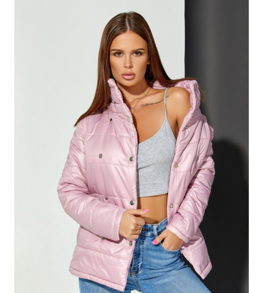 Розовая двубортная куртка на кнопках