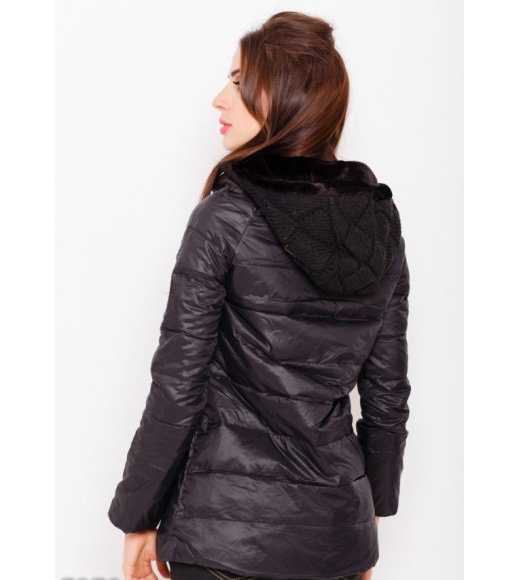 Черная стеганая куртка на молнии с клапаном и шерстяным воротником на меху