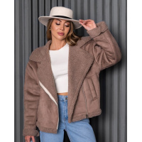 Бежевая короткая дубленка на меху