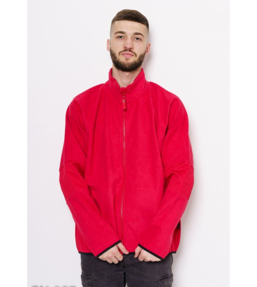 Красная демисезонная флисовая куртка на молнии с фактурными вставками