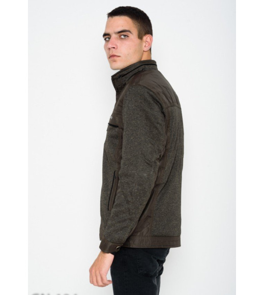 Сіро-коричнева демісезонна куртка з текстильними вставками