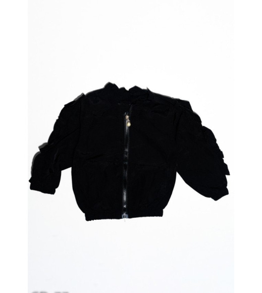 Черная куртка на молнии с рюшами и цветочной вышивкой на спинке