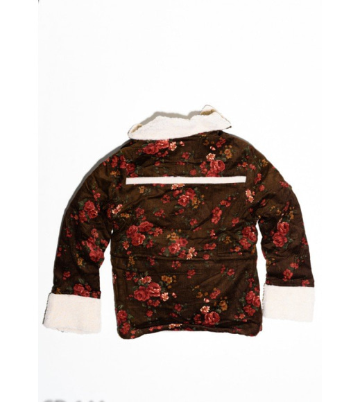 Коричневая вельветовая куртка на меху с цветочным принтом
