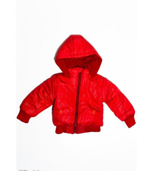 Красная теплая стеганая куртка на синтепоне с капюшоном и манжетами