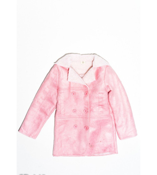 Розовая демисезонная куртка на пуговицах из эко-замши на меху