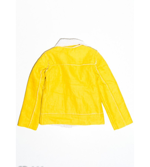 Желтая куртка-косуха из нубука с меховой белой подложкой