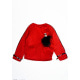 Красная демисезонная куртка из эко-замши с оригинальной брошкой