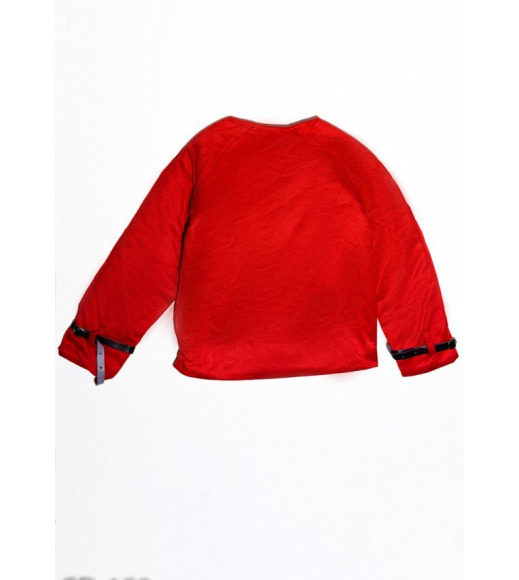Червона демісезонна куртка з еко-замші з оригінальною брошкою