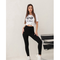 Черные лосины в рубчик с широким поясом