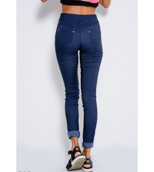 Темно-сині жіночі еластичні легінси декоровані під джинси скінні