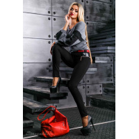 Черные трикотажные леггинсы с вставками из эко кожи со средней посадкой Seventeen 881.2342