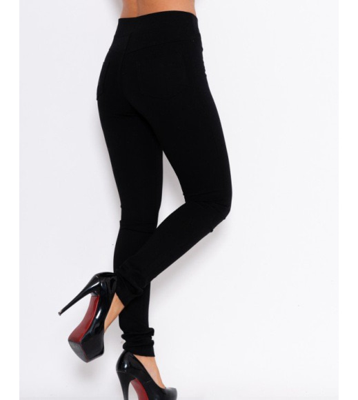Чорні жіночі еластичні легінси з задніми кишенями