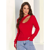 Красный лонгслив с декоративным вырезом