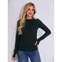 Зеленый ангоровый лонгслив с вырезами на рукавах