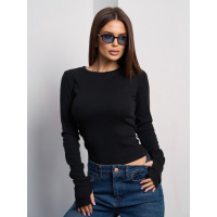 Лонгслив из черного рубчика с вырезами для пальцев