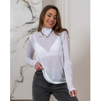 Белый тонкий лонгслив с воротником-стойкой