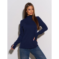 Темно-синяя утепленная водолазка с вырезами для пальцев