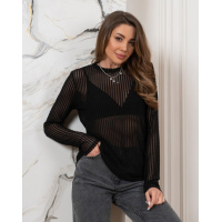 Полупрозрачный черный лонгслив в полоску