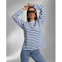 Бело-синий трикотажный полосатый лонгслив