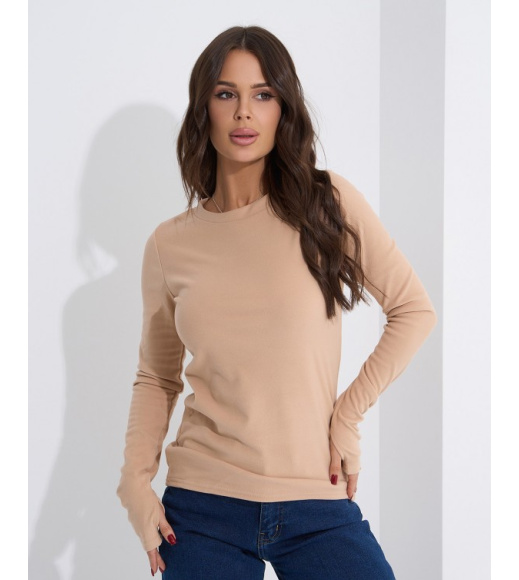 Бежевый утепленный лонгслив с вырезами для пальцев