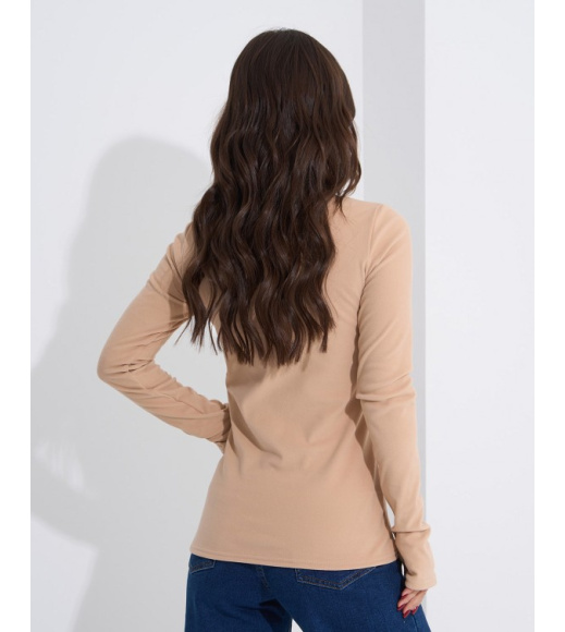 Бежевый утепленный лонгслив с вырезами для пальцев