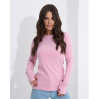 Розовый утепленный лонгслив с вырезами для пальцев