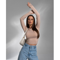 Бежевый укороченный лонгслив с вырезами для пальцев