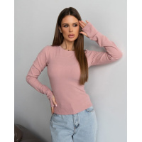 Розовый лонгслив в рубчик с вырезами для пальцев