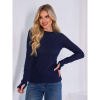 Синий ангоровый лонгслив с вырезами на рукавах