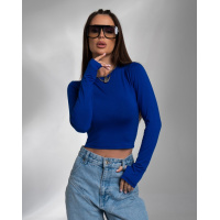 Синий укороченный лонгслив с вырезами для пальцев