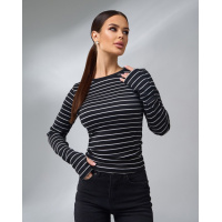 Черный фактурный лонгслив в полоску