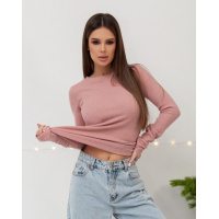Розовый ангоровый лонгслив с вырезами для пальцев