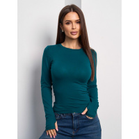 Темно-зеленый лонгслив из вискозы с вырезами на рукавах