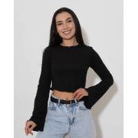 Черный укороченный лонгслив с расклешенными рукавами