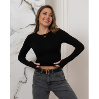 Черный укороченный лонгслив с вырезами для пальцев