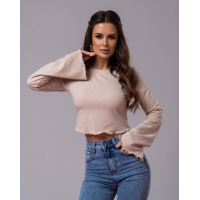 Бежевый укороченный лонгслив с расклешенными рукавами