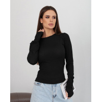 Черный лонгслив в рубчик с вырезами для пальцев