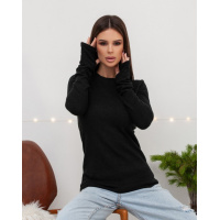 Черный ангоровый лонгслив с вырезами для пальцев