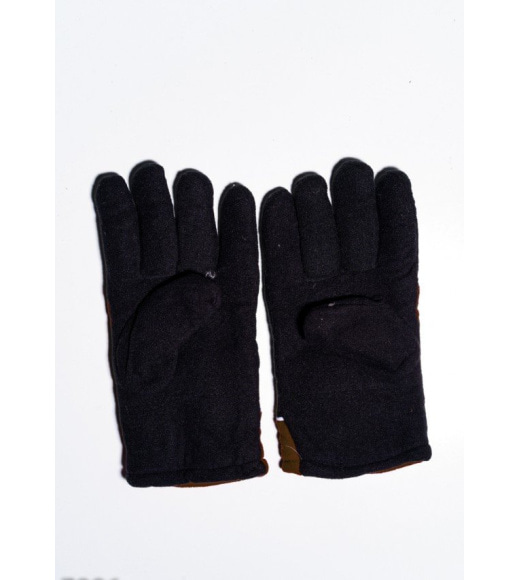 Черно-коричневые теплые флисовые перчатки с затяжками на манжетах