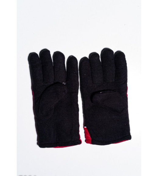 Чорно-червоні теплі флісові рукавички з затяжками на манжетах