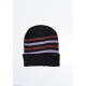 Черно-коричневая теплая шапка на флисе с вышивкой на подвороте